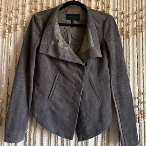 BCBG Maxazria Gray Suede Moto Y2K 2000s Button Asymmetrical Whimsygoth Jacket XS